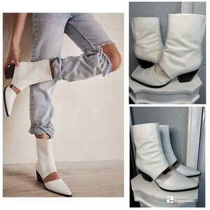 Free People Matisse Caroline White Leather Cut Out Ankle Boots Sz 8.5